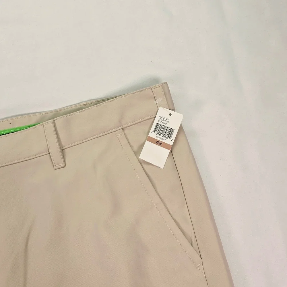 New IZOD Golf Mens Shorts 42‎ Stonedust Tan Straight Fit Wicking UPF 15